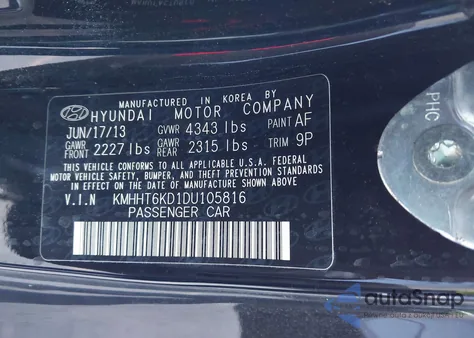 2013 Hyundai Genesis 2.0T Premium from USA, damaged, VIN KMHHT6KD1DU105816